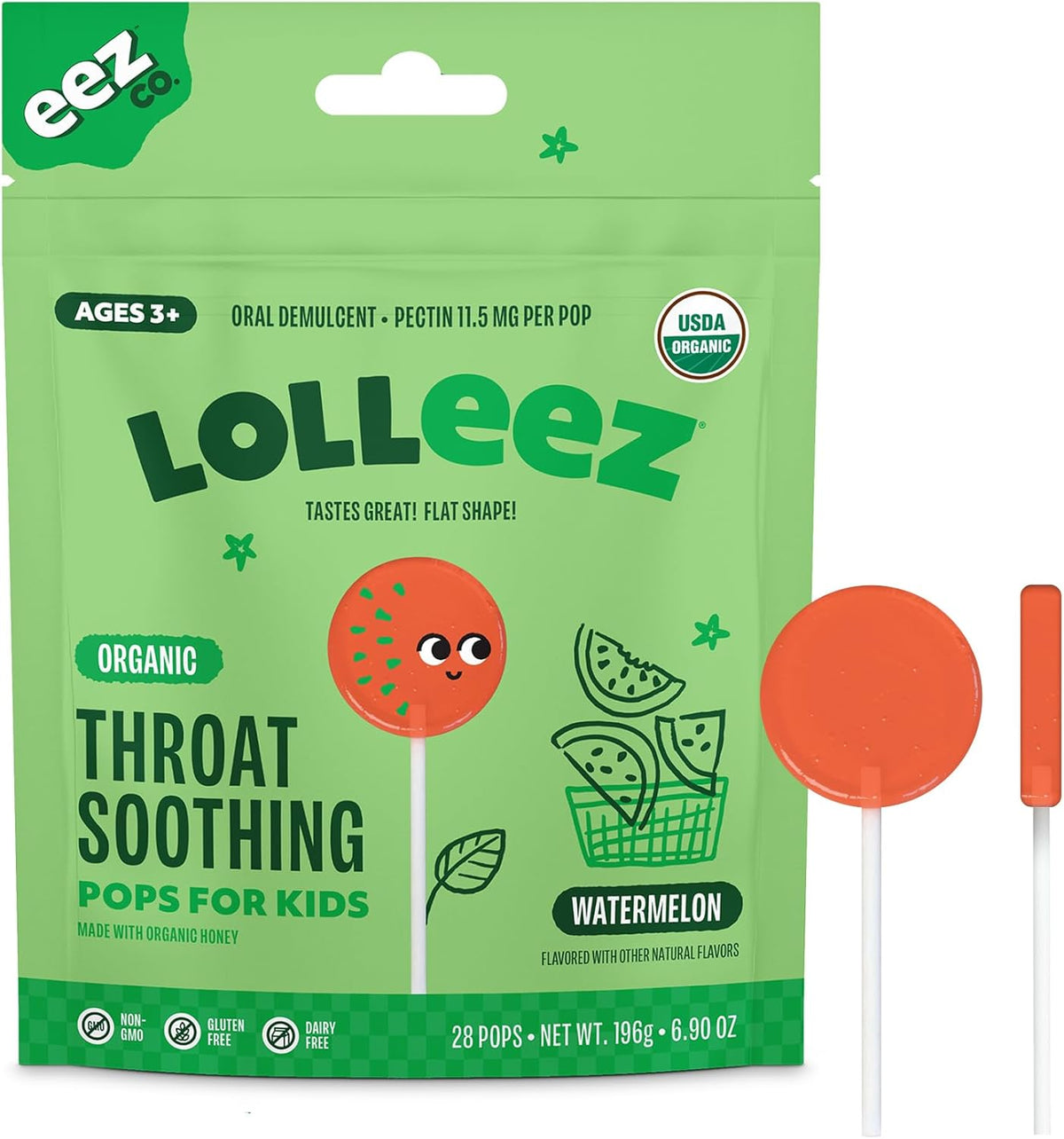 Lolleez by EEZ Co. Organic Throat Soothing Pops for Kids, Variety Pack, 28ct