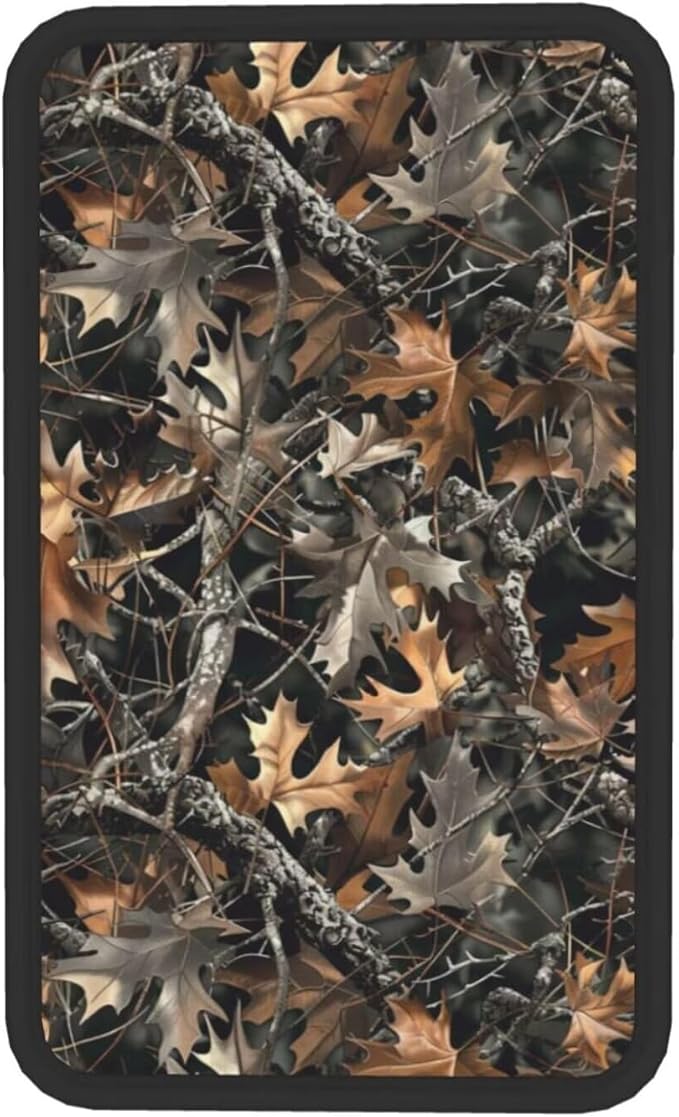 Car Center Console Cover Camo Brown Camouflage Car Armrest Storage Box Padded Cushion Hunter Hunting Fall Auto Arm Rest Cover Pad Fallen Leaves Branch Dried Leaves Car Accessories Interior