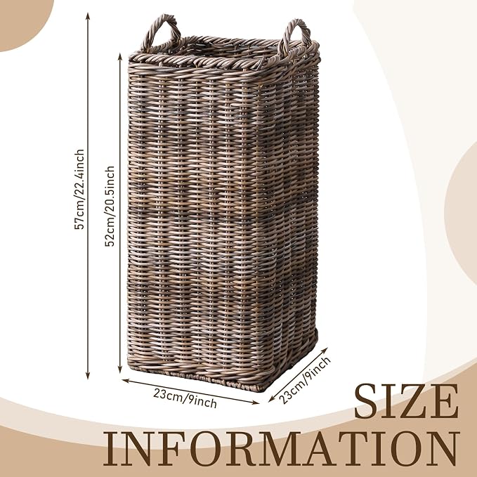 GlikCeil Rattan Umbrella Holder for Entryway 20.5h x 9l x 9w Inch Square Umbrella Stand with Plastic Water Catch, Umbrellas Basket Bucket Fit Walking Cane Tall Umbrellas Storage for Home Office