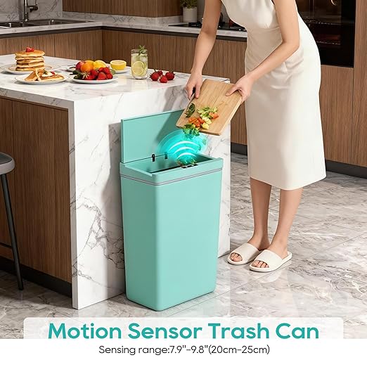 BestOffice 13 Gallon Trash Can Plastic Kitchen Trash Can Automatic Touch Free High-Capacity Garbage Can with Lid for Bedroom Bathroom Home Office 50 Liter Blue