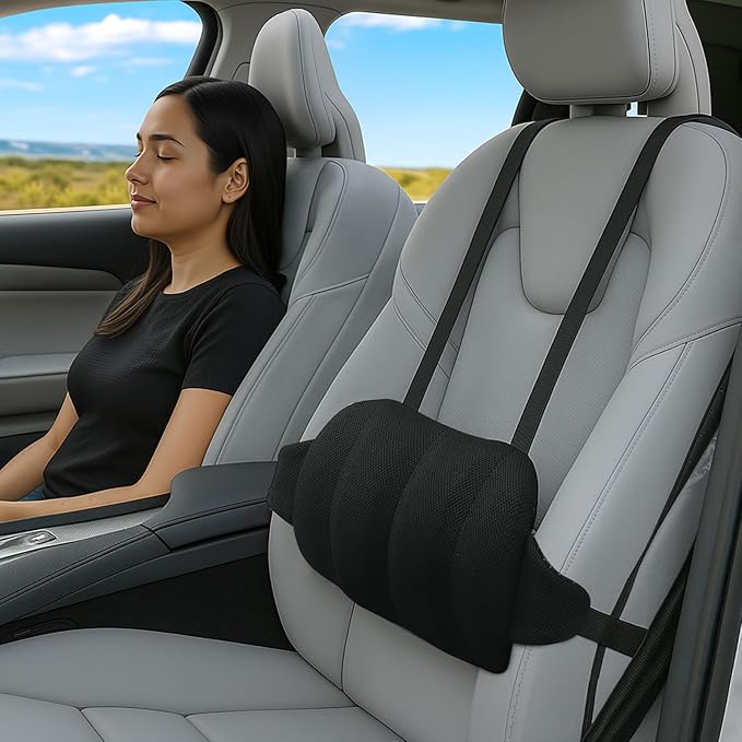 2 Pcs Lumbar Support Pillow for Car Memory Foam for Low Back Pain Relief Adjustable Straps Back Support Pillow for Driving, Office Chair, Wheelchair,SUV, Truck, RV