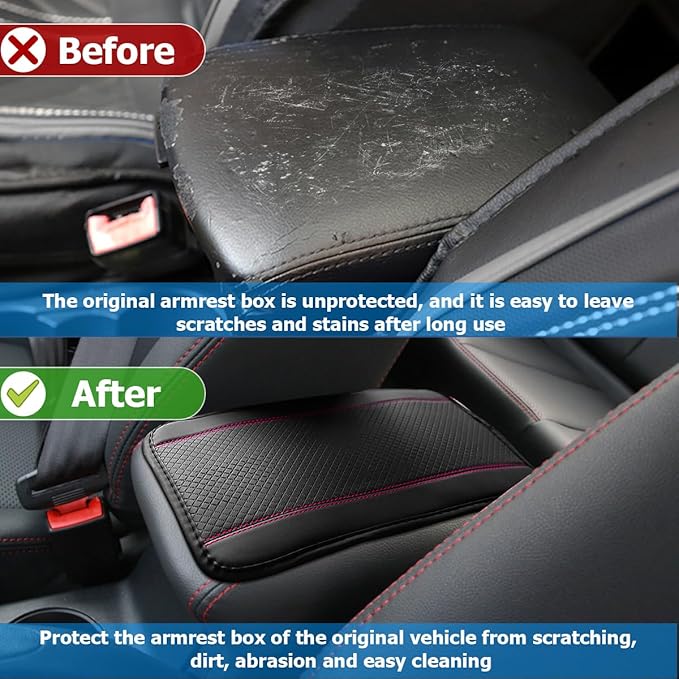 Armrest Pad for Car, PU Leather Auto Center Console Cushion Mat, Four Seasons Automotive Armrest Seat Box Cover, Universal Vehicle Interior Accessories for SUV, Truck, Van (Black/Pink)
