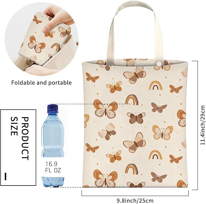 Cute Car Trash Can, Hanging Canvas Car Back Seat Organizer and Storage Bag, Funny Car Trash Bag for Travelling, Outdoor Cute Beige Butterfly