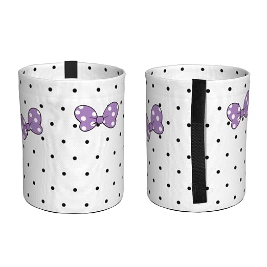 Cute White Dots Purple Bow Car Trash Can Garbage Cans Foldable,Small Hanging Car Organizer Storage Bag Leak Proof, Auto Back Seat Trash Bin Universal for Truck, SUV, Outdoor Travel