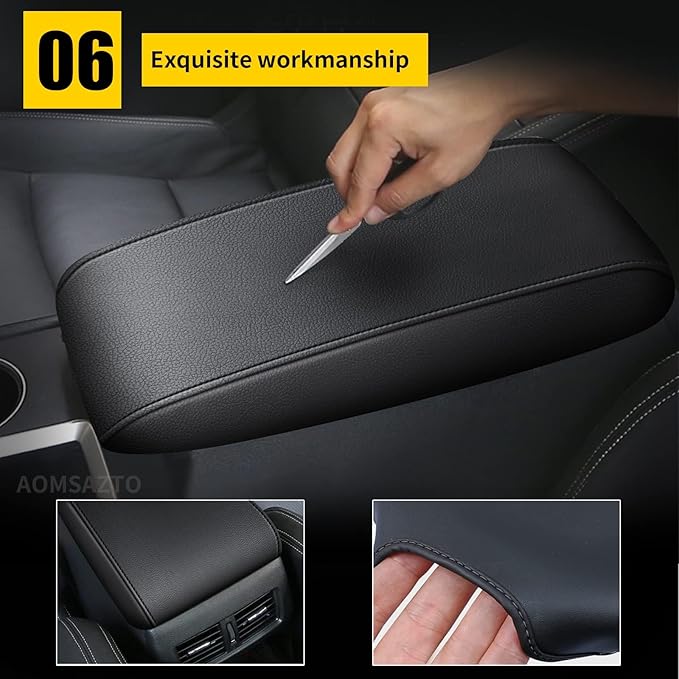 AOMSAZTO Console Covers for 2008-2014 Toyota Highlander Armrest Covers for Toyota Highlander Black with Balck Stiches