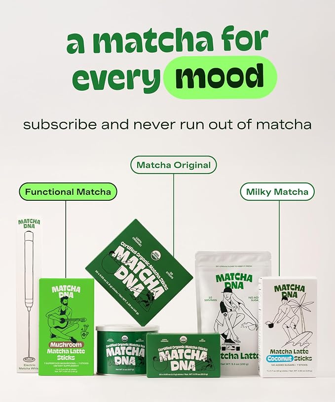 MatchaDNA Coconut Matcha Latte Powder Sticks 7 Pack (20g Each) – Sweetened with Milk, No Sugar Added – Instant Matcha Latte Mix Packets – Organic Macha Tea Powder for Hot or Iced Drinks, Smooth Energy