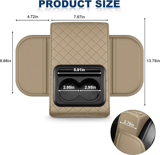 Car Center Console Cover Fit for Volkswagen Atlas Faux Leather Auto Armrest Box Cover with Cup Holder & Phone Holder Waterproof Leather Armrest Protector Cushion(Beige)