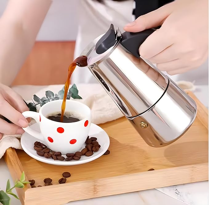 Stainless Steel Moka Pot, Gas/Electric Stovetop Espresso Maker, Percolator Coffee Pot Italian Percolator Cuban Café Brewing, Greca Coffee Maker (12CUP 600ml)