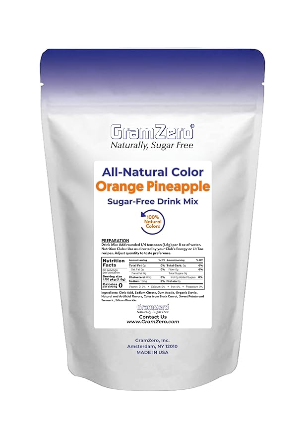 GramZero Orange Pineapple Zero Calorie Sugar Free Drink Mix, Great For Nutrition Club Loaded Tea, Stevia Sweetened