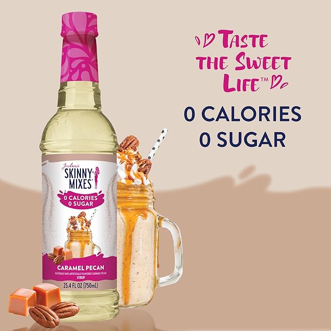 Jordan's Skinny Mixes Syrups Sugar Free Coffee Syrup, Caramel Pecan Flavor Drink Mix, Zero Calorie Flavoring for Chai Latte, Protein Shake, Food & More, Gluten Free, Keto Friendly, 25.4 Fl Oz, 1 Pack