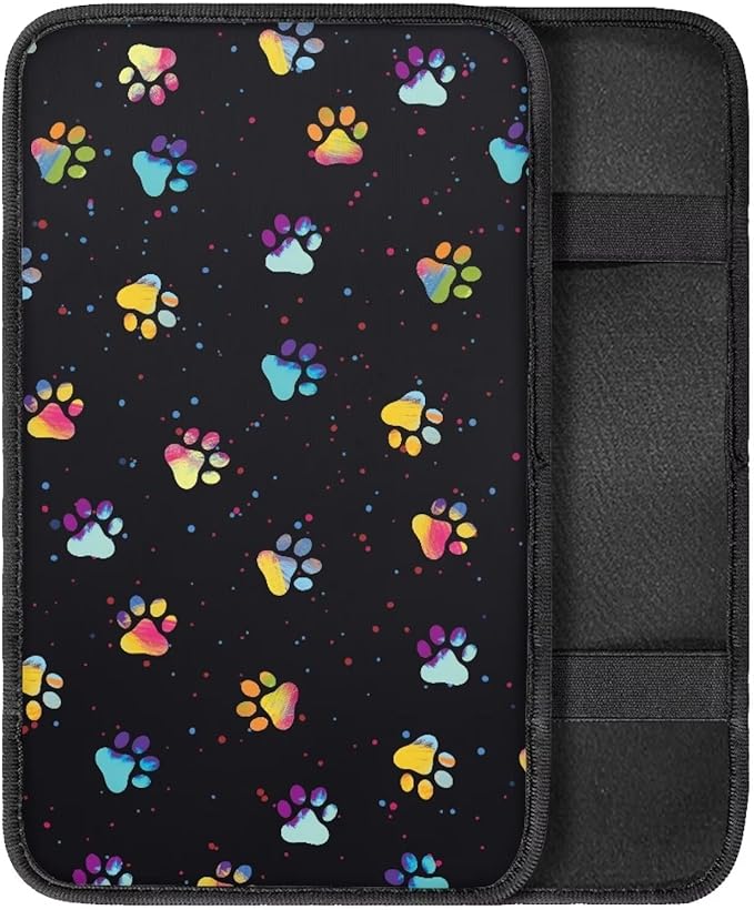 Dog Paw Print Car Center Console Cover Soft Protector Armrest Console Cover Car Center Console Cover Accessories Universal Fit Most Cars Women Men