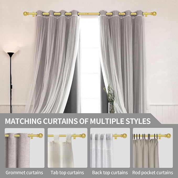 Thestoa Gold Curtain Rods for Windows 48 to 84-92 Inch, Stainless Steel Long Curtain Rods for Bedroom, Living Room, Kitchen, Farmhouse, Outdoor