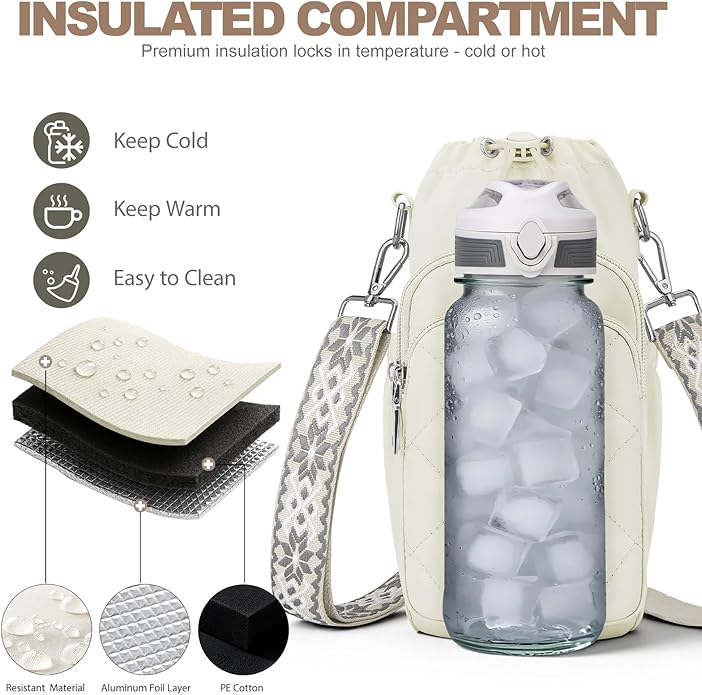 Water Bottle Bag Crossbody，Insulated Water Bottle Purse Crossbody Water Bottle Holder with Strap 40 oz