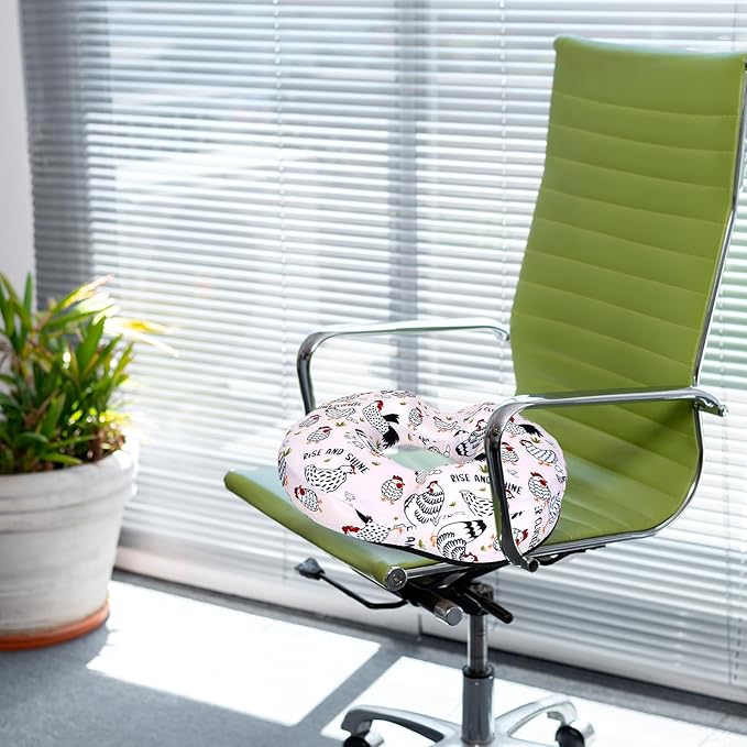 Donut Pillow for Hemorrhoids Seat Cushion for Tailbone Pain Relief - Chicken Rooster Home Office Chair Cushion for Long Sitting Work - Memory Foam Car Seat Cushions for Driving Butt Pain Pressure