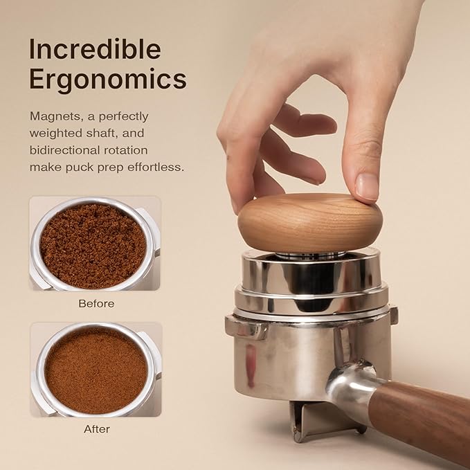 TIMEMORE Espresso Tamper Set 58.4mm with WDT Tool, Self-Leveling Tamper & Gravity Distributor for Professional Coffee Preparation - Wooden Grip