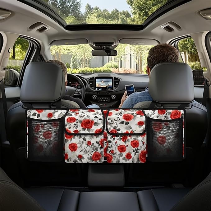 Car Trunk Organizer, Vintage Flower Car Organizers and Storage Backseat Car Organizer for SUV/Truck/MPV, Hanging Car Organization with 4 Pocekts, Frees Trunk Floor, Sturdy Space Saving Expert