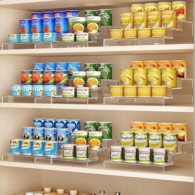 Adjustable Acrylic Can Rack Organizer for Pantry, 3 Tier Expandable Canned Storage Holder, Soda Can Dispenser Shelf Holds Up to 24 Cans, Clear Canned Display for Cabinet & Countertop (Patent Pending)