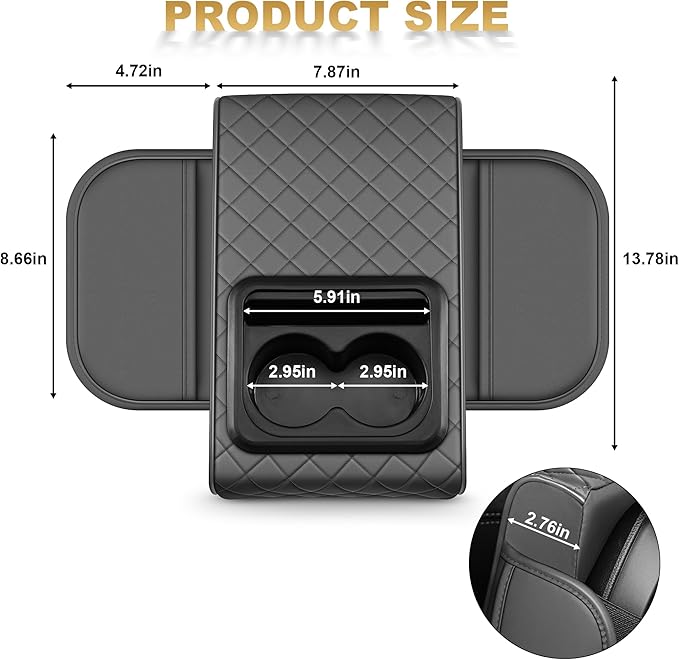 Center Console Cover for Ridgeline: Armrest Cover for Car with 2 Storage Bags - Waterproof Leather Center Console Cover with Cup Holder for Car,Anti-Scratch Auto Armrest Pad Accessory （Grey