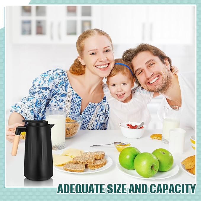 2 Pcs 34 oz Thermal Coffee Carafe for Keeping Hot/Cold Double Wall Vacuum Carafe with Insulated Glass Liner and Wood Handle Coffee Pot Container for Drinks Milk Tea Chocolates(Black)