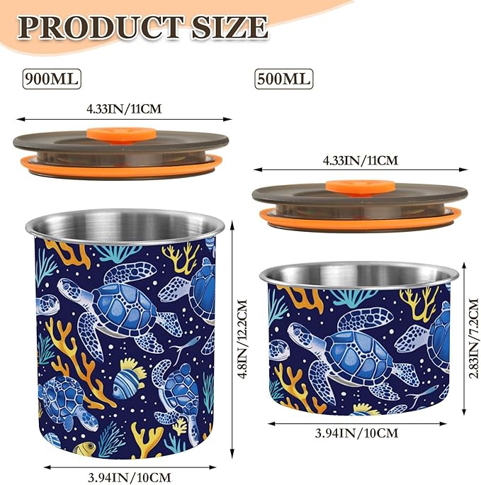ALAZA Sea Turtle Coral Fish Airtight Coffee Bean Canister 900ml Food Storage Containers with Lids For Gournd, Tea, Sugar, Flour, Rice, Cereal, Candy Cookie Jar