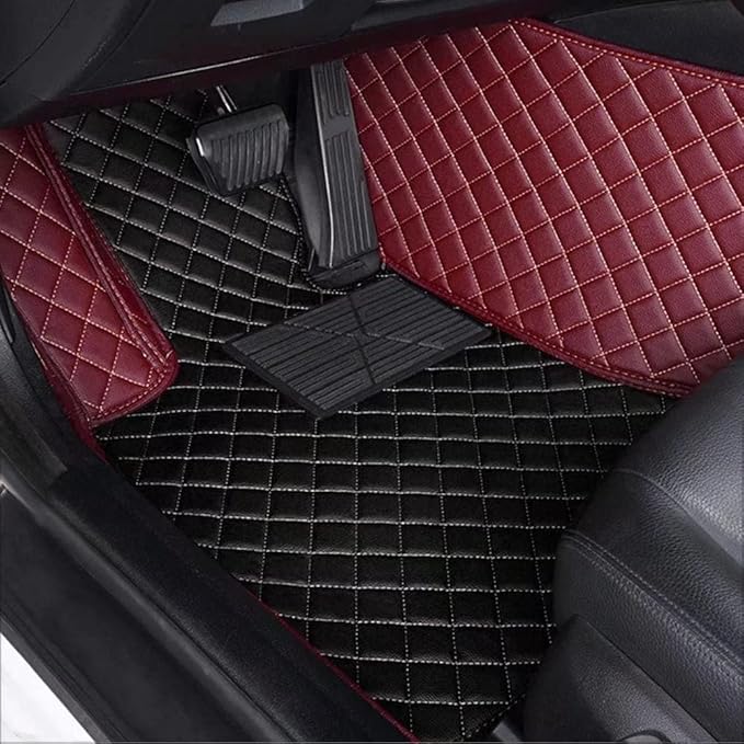 Custom Car Floor Mats for 96% Sedan SUV Sports Car Protection Full Coverage Pads Anti-Slip Leather Floor Lining All Weather Car Floor Mats (Black with Pink)