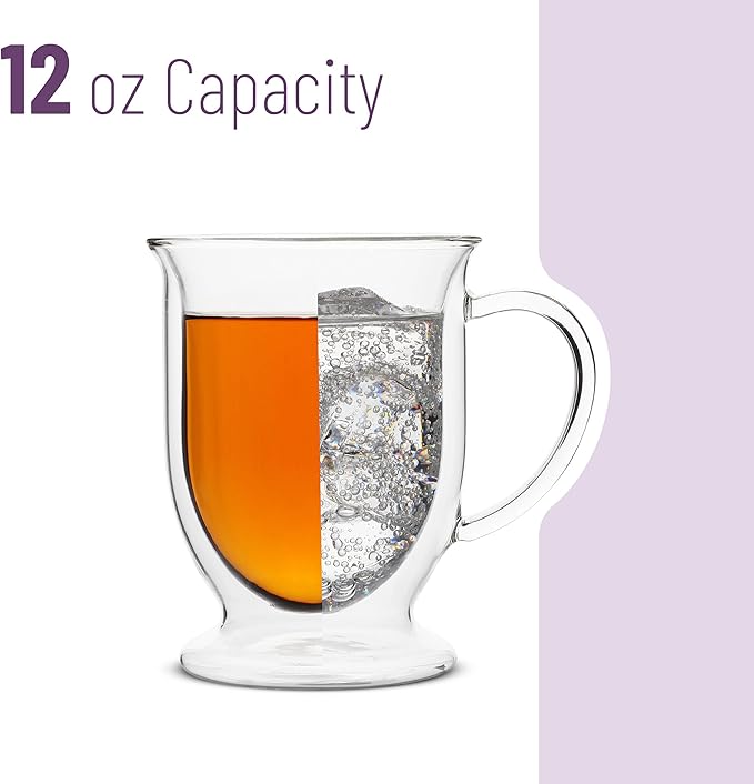 BTaT- Double Walled Glass Coffee Mugs, 12 oz, Set of 4, Glass Coffee Cups with Handle, Insulated Clear Coffee Mug for Hot and Cold Beverages, Cappuccino, Latte, Tea, Americano, Microwave Safe