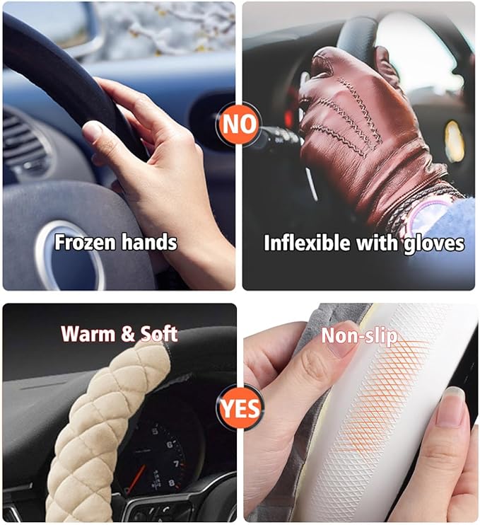 Cxtiy Universal Car Steering Wheel Cover Fluffy Winter Plush Steering Wheel Cover (A-Beige)