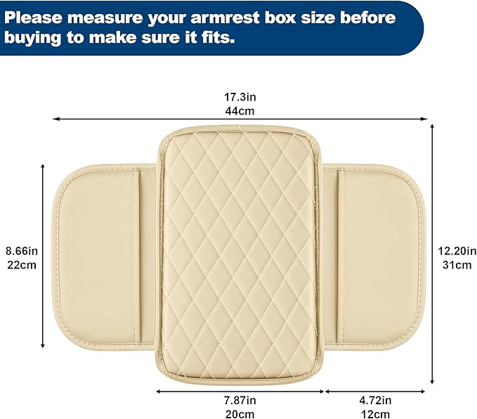 Car Center Console Cover Fit for Volkswagen ID.4 Leather Armrest Cover with 2 Storage Bags Waterproof Console Cover Scratch & Wear Resistant(Beige)