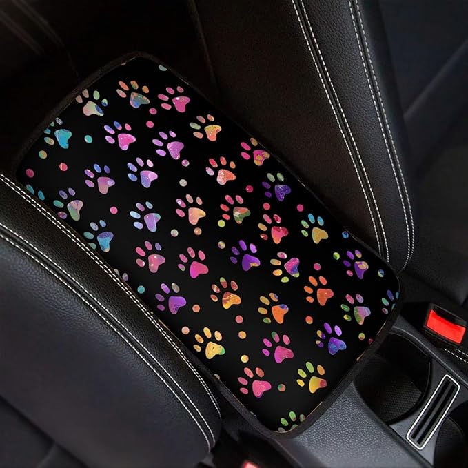Colorful Dog Paws Arm Rest Car Car Center Console Cover Auto Console Armrest Cover Easy to Install Universal Cars Interior Accessories Cars Arm Rest Cover 12.3 x 7.5 Inch