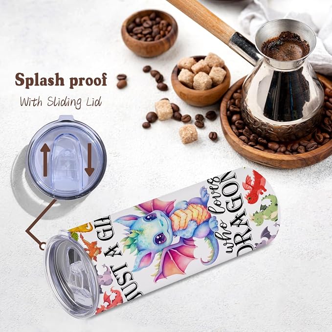 Dragon Stainless Steel Tumbler, Water Bottle Gifts, Double Wall Travel Coffee Mug Vacuum Insulated Thermal Cup, Graduation Birthday Animal Lovers Gifts for Women Girls Dragon Lovers