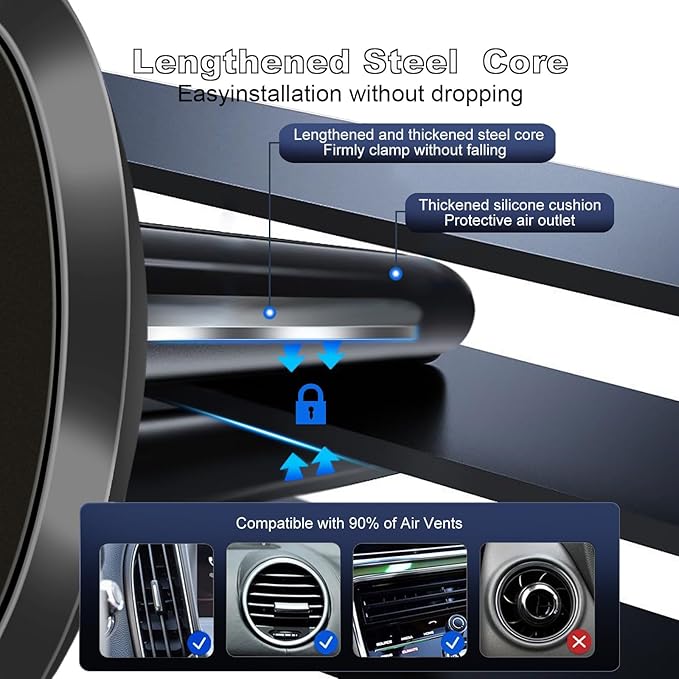 Mini Aluminum Alloy Car Vent Phone Mount Holder - N52 Super Strong Magnet Universal Compatible with for iPhone 17 Pro/16/15/14, Samsung Galaxy, iPad & mini Tablets - 2 Pack (Black)