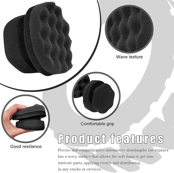 3 PCS Tire Dressing Applicator Pads, Reusable Hex Grip Tire Shine Applicator Polishing Sponge Pads, Wheel Tire Shine Detailing Foam for Most Vehicles, Car Accessories (Black, 4.33")