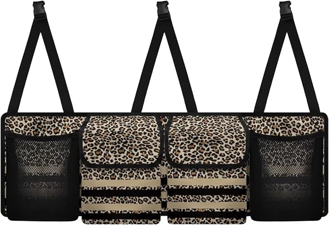SEANATIVE Brown Leopard Stripes Car Trunk Organizer and Storage, Hanging Organizer for SUV, MPV, Waterproof, Cargo Storage Bag with 4 Pockets, Car Interior Accessories for Men &Women
