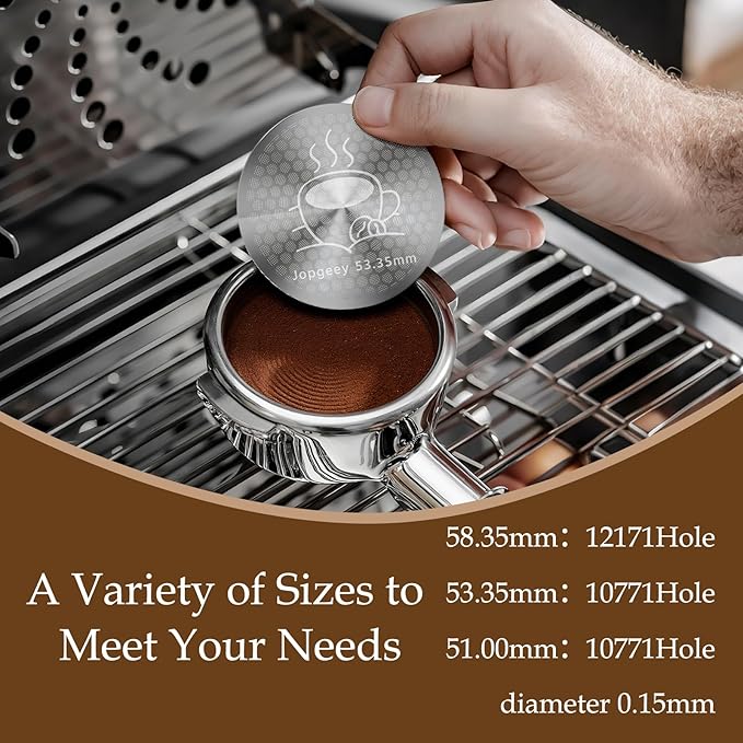 53.35mm Espresso Puck Screen with Stand, 0.9mm 150μm Ultra Thin Reusable Coffee Filter Compatible with Breville Barista 54mm Portafilter Basket, 304 Stainless Steel Espresso Machine Accessories