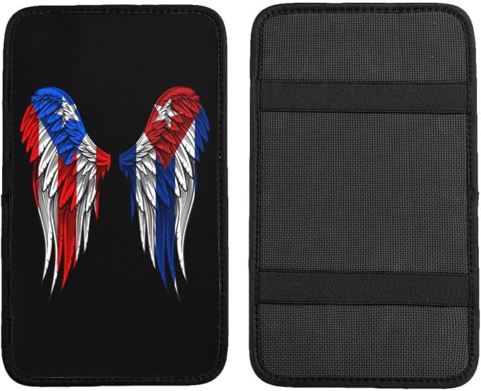Auto Center Console Pad Puerto Rico Porto Rico Puerto Rican and Cuba Cuban Flag Wings Car Armrest Cover Armrest Seat Handrail Box Cover Cushion Universal Decoration Protector Accessories