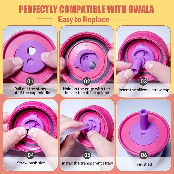 2Pack Silicone Straw Replacement for Owala Water Bottle & Tumbler,Leak-Proof Food Grade Kids Straw,Removable Replacement Lid Part,Dish Washer Safe,Make Kids Love Driking