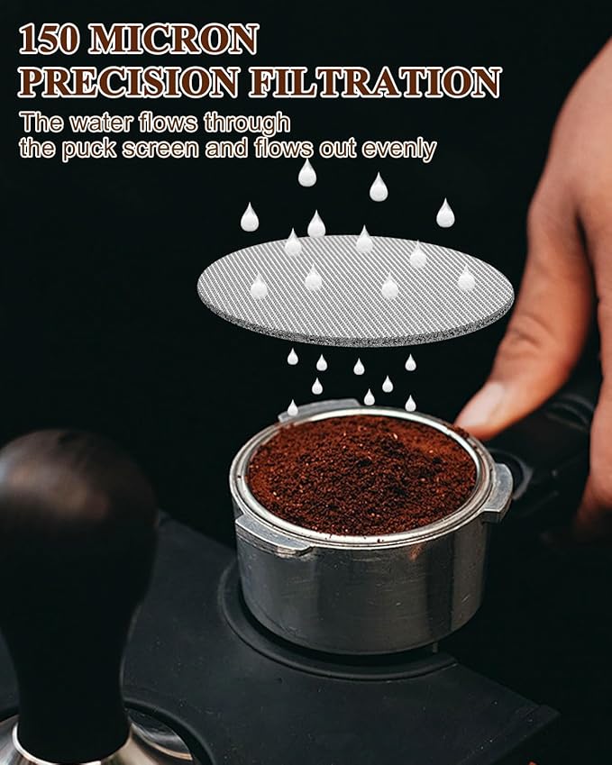 51mm Espresso screen & Food-Grade Silicone Puck Screen Holder, 316 Stainless Steel Puck Screen Kit - 1.7mm Thickness 150μm, 2pack