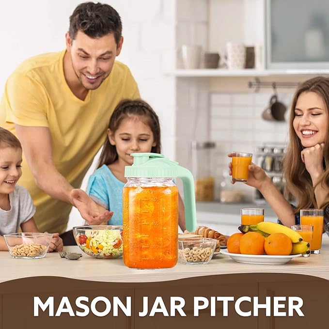 Glass Pitcher with Lid, 64 OZ Mason Jar Pitcher Double Leak Proof, 2 Quart Breast Milk Storage Containers for Fridge, Wide Mouth Glass Jar for Sun Tea, Juice, Cold Brew Coffee