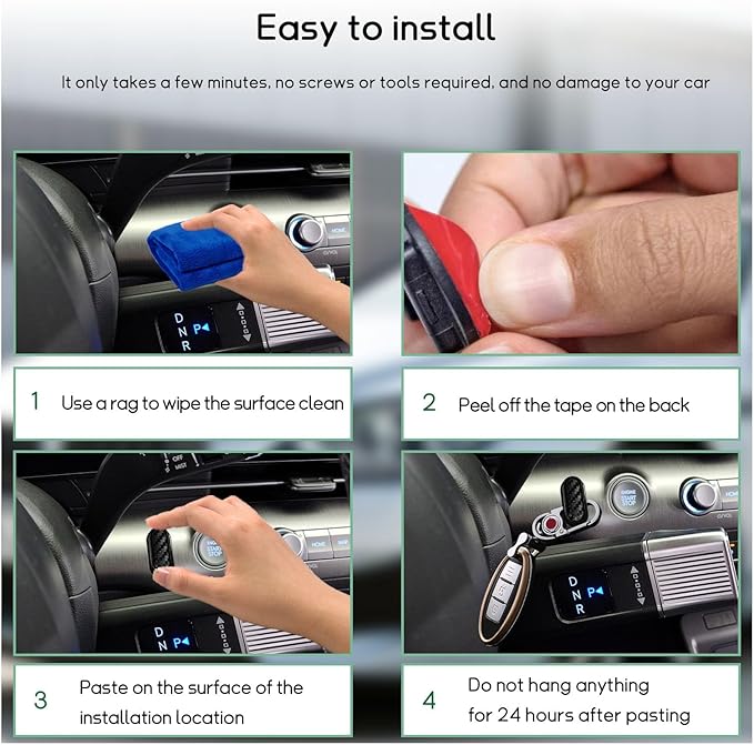 4 PCS Car Mini Hook, Multifunctional Auto Adhesive Backseat Hangers on Dashboard, Universal Hook Stickers for Key, Mask, Earphone, Charging Cable, Car Interior Accessories (Carbon Fiber)