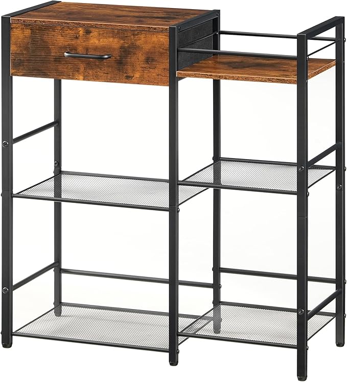 HOOBRO Coffee Bar Cabinet, Farmhouse Coffee Stand Station, 6 Tiers Kitchen Station Table with Drawer, Kitchen Bar Table for Small Space, Buffet Sideboard Cabinet with Storage, Rustic Brown BF77KF01