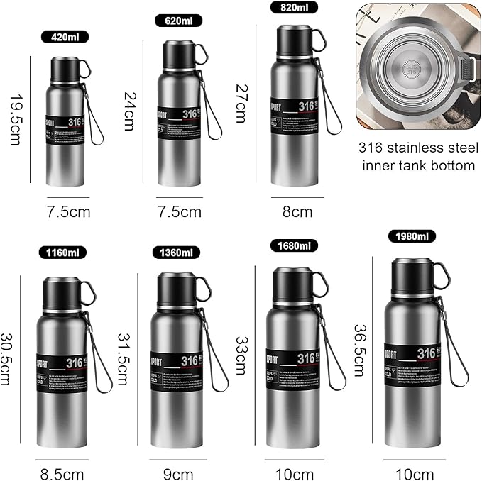 Double wall vacuum Leakproof stainless steel wide mouth insulated water bottle;tea tumbler with tea strainer infuser basket,cup and lid; travel coffee thermoses hot drinks;portable cold thermal flask