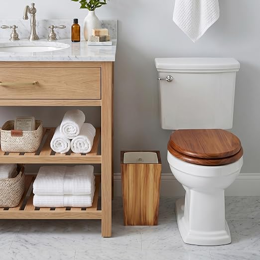 Coeusy 2 Gallon Wooden Trash Can with Liner, Small Bathroom Trash Can, Farmhouse Decorative Narrow Garbage Can, Solid Wood Waste Basket for Bedroom,Office,Toilet