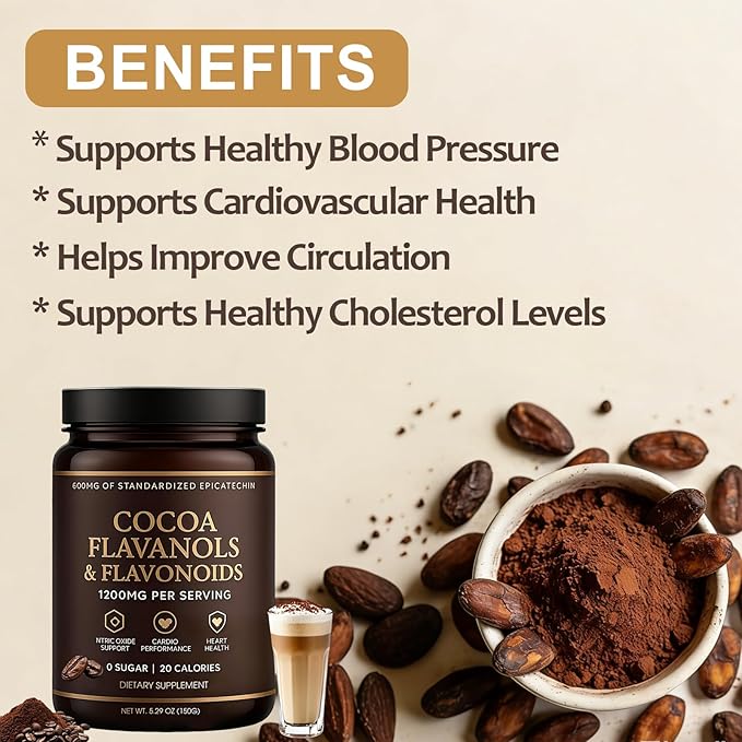 High-Flavanol Cocoa Powder Supplement –Rich in Natural Cocoa Flavonoids & Epicatechin Blend, Vegan, Non-GMO, No Sugar Added, Supports Daily Vitality & Heart Health, 5.29 oz (2)
