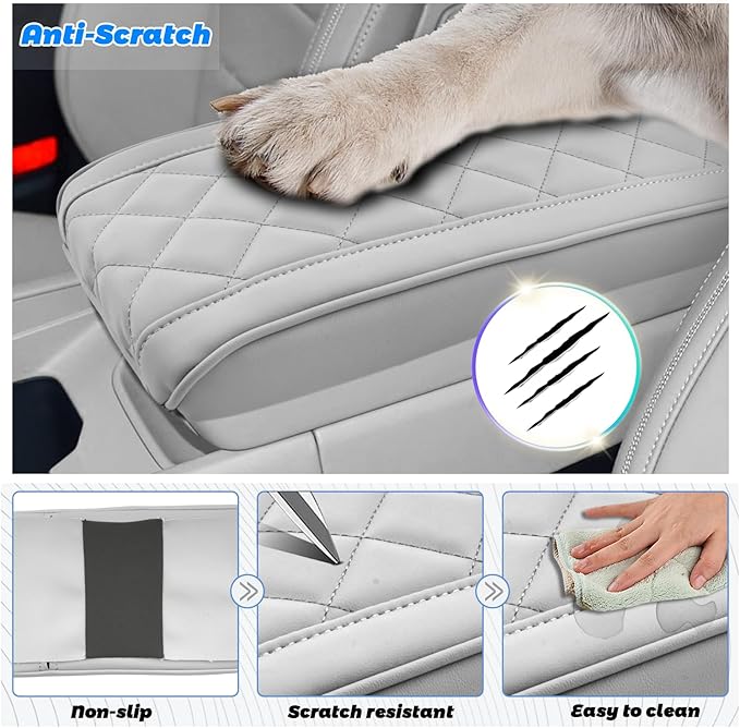 SHAOHAO for 2025 2026 Hyundai Santa Fe Center Console Cover for 2024 2025 2026 Hyundai Santa Fe Accessories (SE/SEL/XRT/Limited/Calligraphy) Armrest Cover Soft Pad Middle Console Lid Protector Grey