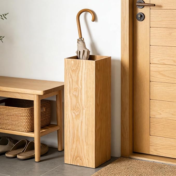 DOITOOL Wooden Umbrella Holder Bucket Entryway Umbrella Storage Holder for Home Office and Hotel Doorways Indoor Stand 19.68 X 6.29 X 6.29 in Open Design for Quick Drying