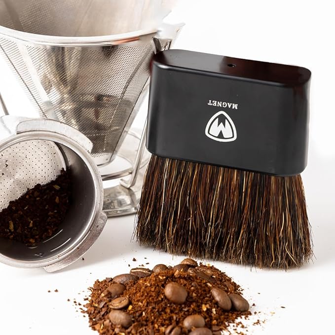Magnet Professional Coffee Grinder Cleaning Brush Coffee Brush Handling Accessory Tool Walnut Brush Handle Synthetic Bristle with Magnetic snap for Camping Home Kitchen Barista