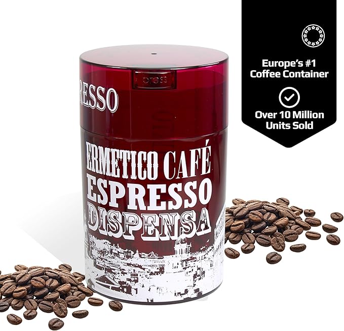 Coffeevac 1LB – Patented Airtight Container | Multi-use Vacuum Container Works as Smell Proof Containers for Ground Coffee and Coffee Bean Containers. Red Tint Roma