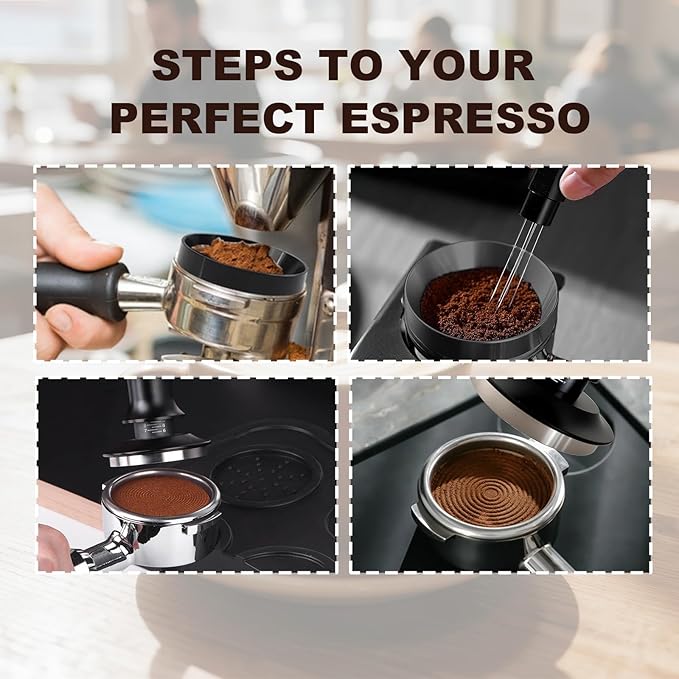 Espresso Accessories 51mm Spring Loaded Tamper Kit, 5-Piece Set with Needle Distributor WDT Tool, Dosing Funnel & Tamping Mat for 51mm Portafilter Espresso Machines (51mm)