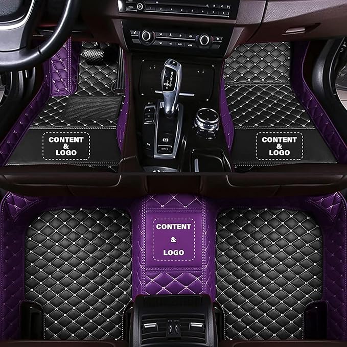 Custom Making Car Floor Mats Compatible for 2000-2025 All Mode Sedan SUV Sports Car Full Coverage Cute Pads Protection Non-Slip Leather Floor Liners (Black+Purple Edge)