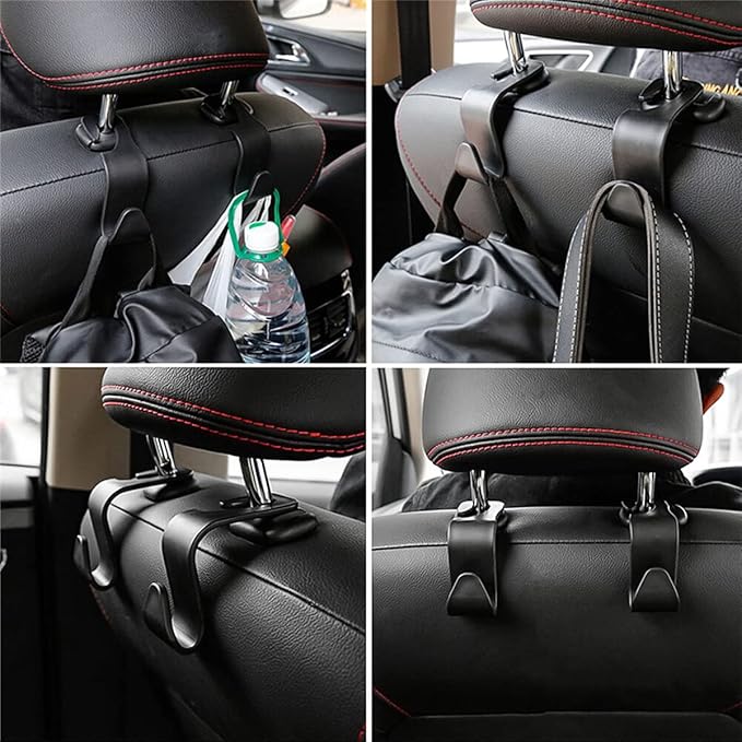 Car Back Seat Headrest Hooks, 4PCS Vehicle Backseat Storage Organizer Hanger, Multifunctional Auto Headrest Hidden Hook Universal for Handbag Purse Backpacks Bags and Groceries (White)